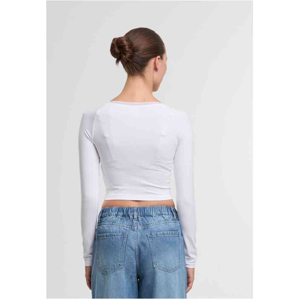 Urban Classics - Short longsleeve lace Top à manches longues - Blanc